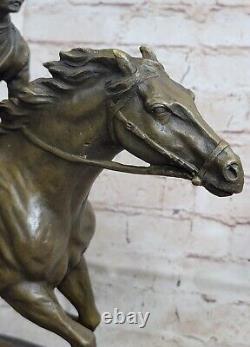 Sauvage Américain Classique Ouest Cowboy Sculpture Bronze Marbre Original Art