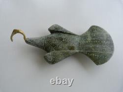 Sculpture Antique Art- Egypte Ibis Dieu Thot Pierre Et Bronze Doré