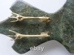 Sculpture Antique Art- Egypte Ibis Dieu Thot Pierre Et Bronze Doré