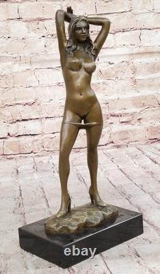 Sculpture Art Déco De Femme Nue En Bronze Et Marbre