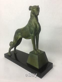 Sculpture Art Deco Signé Carvin En Bronze Sur Socle En Marbre Le Lévrier