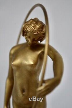 Sculpture Art Deco bronze danseuse au cerceau louis Sosson