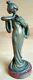 Sculpture Art Nouveau Jeune Femme à La Fleur Edelweiss En Bronze Par Alliot 15cm