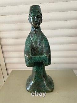 Sculpture Bronze Mandarin Homme Signee MM Patine Verte Art Contemporain