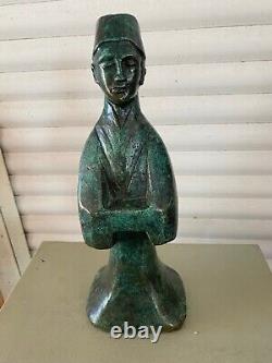 Sculpture Bronze Mandarin Homme Signee MM Patine Verte Art Contemporain