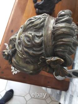 Sculpture, Bronze, buste femme, Art nouveau, Haut 35 Cm Attribué À AIZELIN E