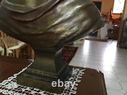 Sculpture, Bronze, buste femme, Art nouveau, Haut 35 Cm Attribué À AIZELIN E