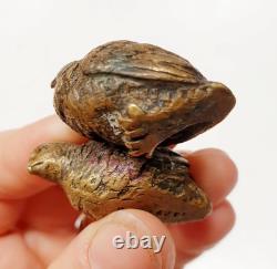 Sculpture Bronze de Vienne signé GESCHÜTZT XIXe Couple de Cailles Oiseaux