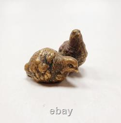 Sculpture Bronze de Vienne signé GESCHÜTZT XIXe Couple de Cailles Oiseaux