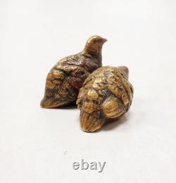 Sculpture Bronze de Vienne signé GESCHÜTZT XIXe Couple de Cailles Oiseaux