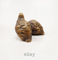 Sculpture Bronze de Vienne signé GESCHÜTZT XIXe Couple de Cailles Oiseaux
