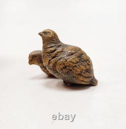Sculpture Bronze de Vienne signé GESCHÜTZT XIXe Couple de Cailles Oiseaux
