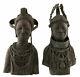 Sculpture Buste Couple Oba Royal Bini Edo Nigeria Bronze 44cm Art Africain 16956