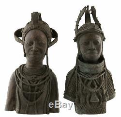 Sculpture Buste Couple Oba royal Bini Edo Nigeria Bronze 44cm Art africain 16956
