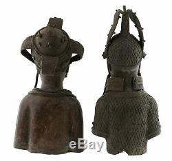 Sculpture Buste Couple Oba royal Bini Edo Nigeria Bronze 44cm Art africain 16956