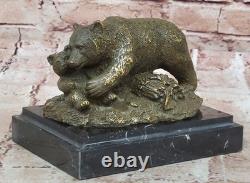 Sculpture D'Ours Et De Ourson Barye Figurine D'Art En Bronze Signée De Faune