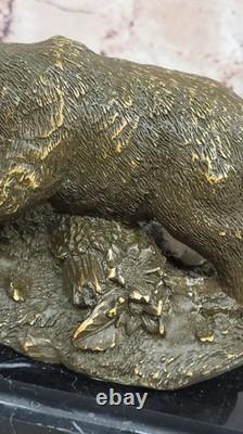 Sculpture D'Ours Et De Ourson Barye Figurine D'Art En Bronze Signée De Faune