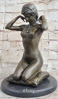 Sculpture Décor Nu Ouest Signée Statue Femme Nue Bronze Marbre Art
