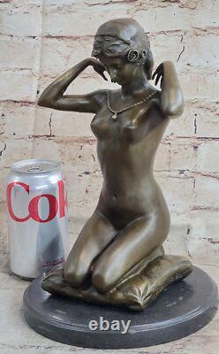 Sculpture Décor Nu Ouest Signée Statue Femme Nue Bronze Marbre Art
