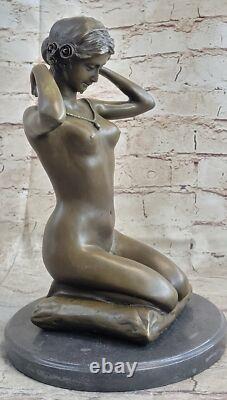 Sculpture Décor Nu Ouest Signée Statue Femme Nue Bronze Marbre Art