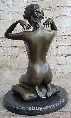 Sculpture Décor Nu Ouest Signée Statue Femme Nue Bronze Marbre Art
