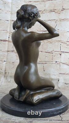 Sculpture Décor Nu Ouest Signée Statue Femme Nue Bronze Marbre Art