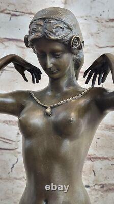 Sculpture Décor Nu Ouest Signée Statue Femme Nue Bronze Marbre Art