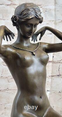 Sculpture Décor Nu Ouest Signée Statue Femme Nue Bronze Marbre Art