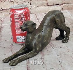 Sculpture En Bronze Art Déco De Grand Chat Jaguar Panther Léopard Cougar Guépard