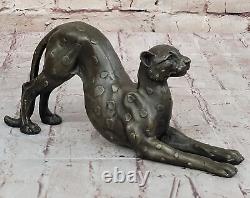 Sculpture En Bronze Art Déco De Grand Chat Jaguar Panther Léopard Cougar Guépard