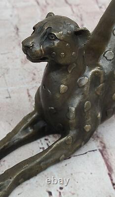 Sculpture En Bronze Art Déco De Grand Chat Jaguar Panther Léopard Cougar Guépard