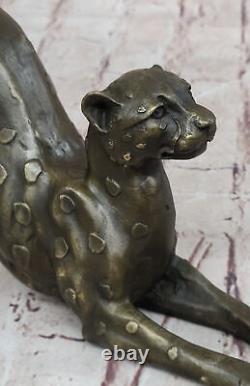 Sculpture En Bronze Art Déco De Grand Chat Jaguar Panther Léopard Cougar Guépard