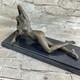 Sculpture En Bronze Art Déco Figurine De Femme Nue Rêvant Signée