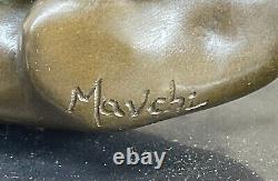 Sculpture En Bronze Art Déco Figurine De Femme Nue Rêvant Signée