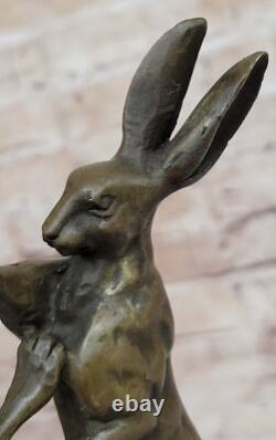 Sculpture En Bronze Art Déco Signée D'Origine De Vienne Deux Lièvres Boxant