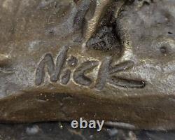 Sculpture En Bronze Art Déco Signée D'Origine De Vienne Deux Lièvres Boxant