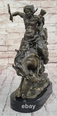 Sculpture En Bronze D'Art De Cheval Monté Amérindien Original Signé