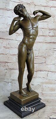 Sculpture En Bronze D'Un Homme Musclé Nu Figurine Art Déco Artiste Célèbre Décor