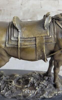 Sculpture En Bronze De Cheval De Ferme Avec Selle Figurine Art Déco Décor
