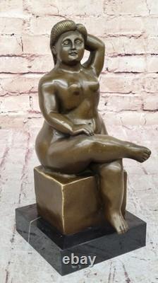 Sculpture En Bronze De Femme Nue Abstraite Courbée Signée Botero Figurine Art