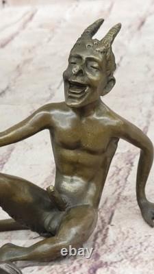 Sculpture En Bronze De Satyr Masculin Nu Par Milo En Fonte Art Nouveau