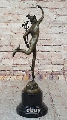Sculpture En Bronze Et Marbre De Mercure Volant Par Giambologna, Statue Art Déco