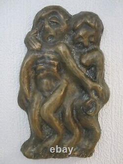 Sculpture En Bronze Personnages Bas Relief 6 Kg/art Brut/cabinet De Curiosites