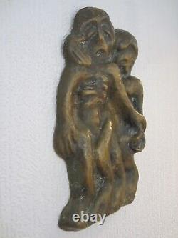 Sculpture En Bronze Personnages Bas Relief 6 Kg/art Brut/cabinet De Curiosites