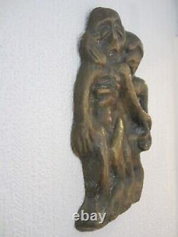 Sculpture En Bronze Personnages Bas Relief 6 Kg/art Brut/cabinet De Curiosites