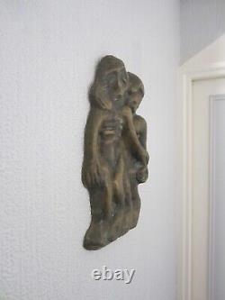 Sculpture En Bronze Personnages Bas Relief 6 Kg/art Brut/cabinet De Curiosites