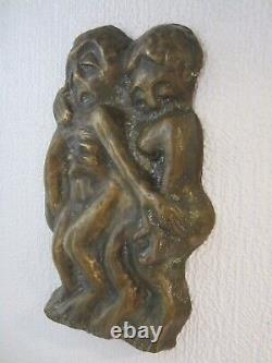 Sculpture En Bronze Personnages Bas Relief 6 Kg/art Brut/cabinet De Curiosites