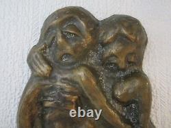 Sculpture En Bronze Personnages Bas Relief 6 Kg/art Brut/cabinet De Curiosites