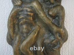 Sculpture En Bronze Personnages Bas Relief 6 Kg/art Brut/cabinet De Curiosites