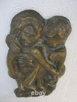 Sculpture En Bronze Personnages Bas Relief 6 Kg/art Brut/cabinet De Curiosites